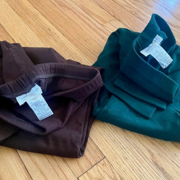 JONES NEW YORK SPORT 2 pair deep green/ chocolate brown leggings, L - Picture 3 of 4